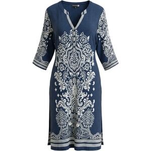 Claire France Navy Blue White Damask Print Tunic Dress Plus Size 20‎ F3B920C